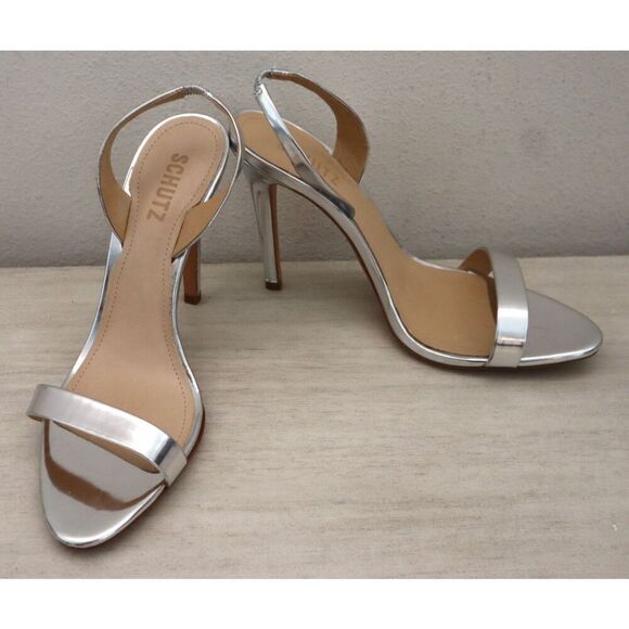 Schutz Women's Sz 11B Prata Silver Metallic Slingback High-High Sandals - Picture 15 of 16